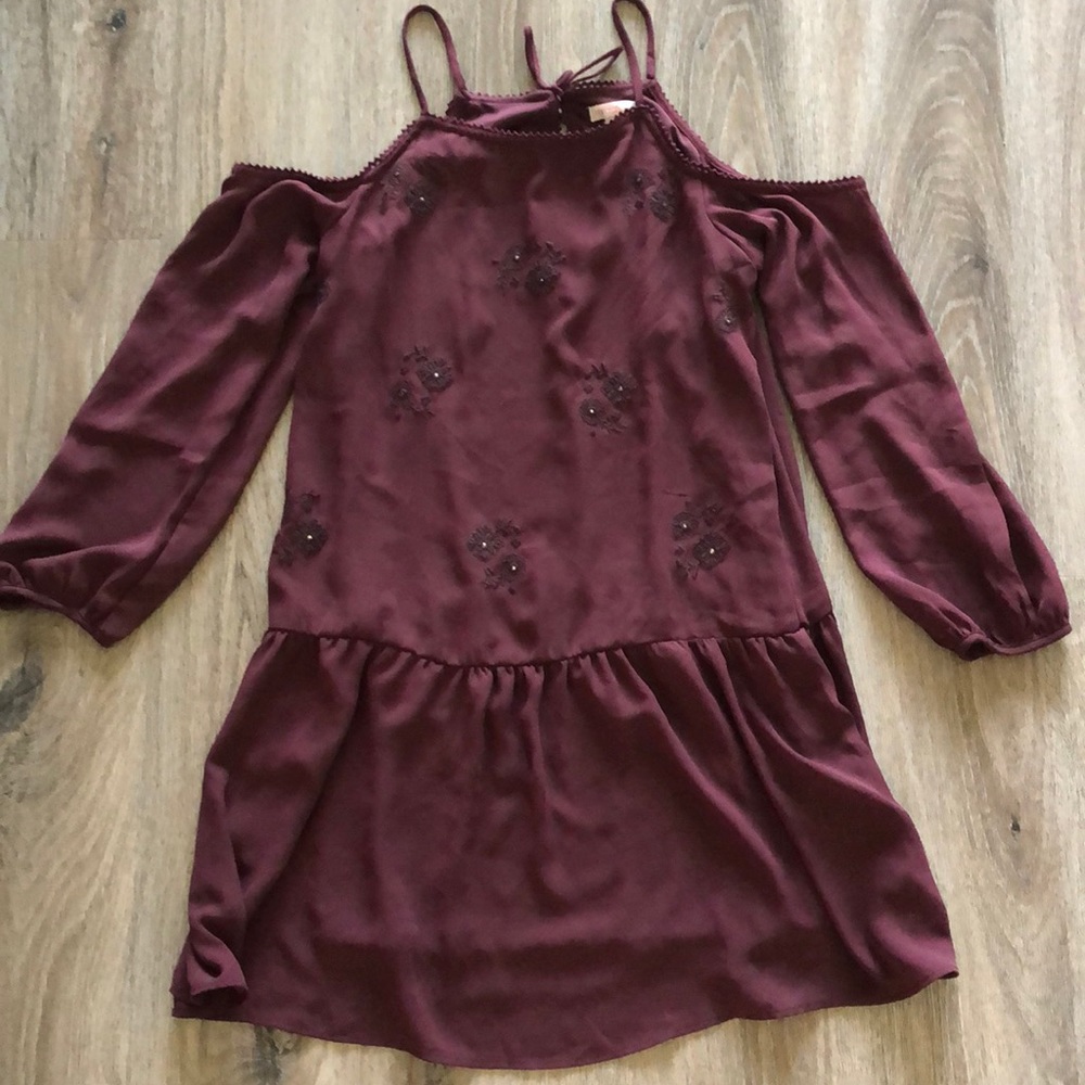 Off the shoulder maroon dress